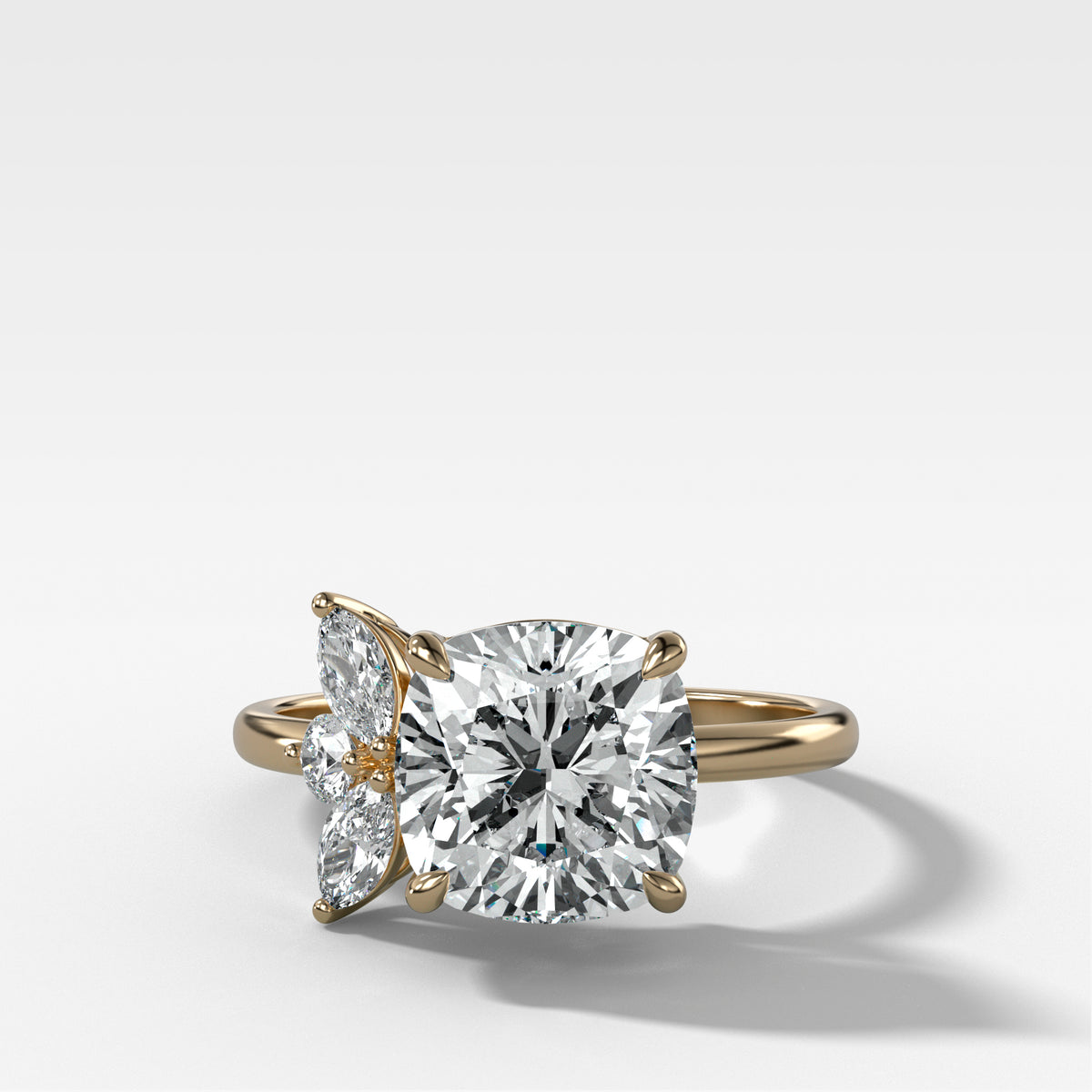 Lotus Engagement Ring With Cushion Cut Diamond