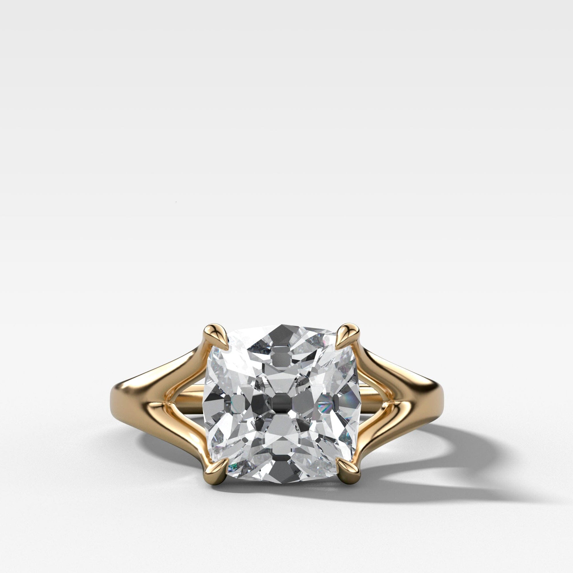 Split Shank Solitare with Old Mine Cut Engagement Good Stone Inc Yellow Gold 14k 