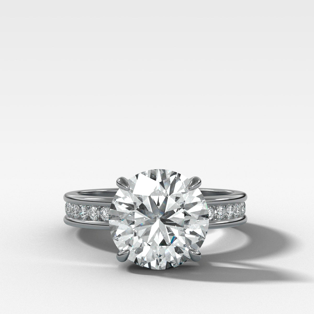 Petite Channel Set Solitaire Engagement Ring with Round Cut Diamond Band Good Stone Inc White Gold 14k Natural