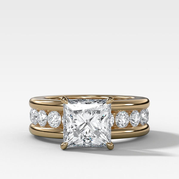 Chunky Channel Set Engagement Ring with Princess Cut Diamond