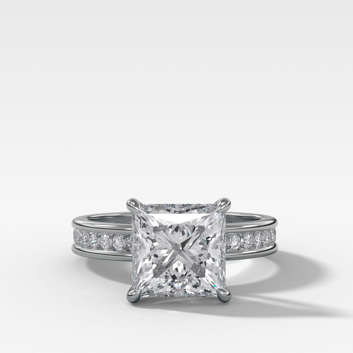 Petite Channel Set Solitaire Engagement Ring with Princess Cut Diamond Band Good Stone Inc White Gold 14k Natural