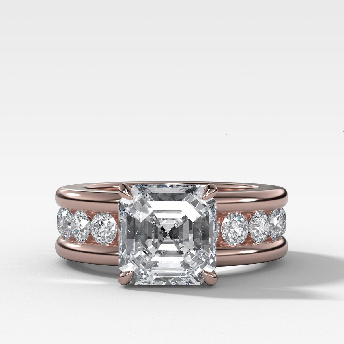 Chunky Channel Set Solitaire Engagement Ring with Asscher Cut Diamond Band Good Stone Inc Rose Gold 14k Natural