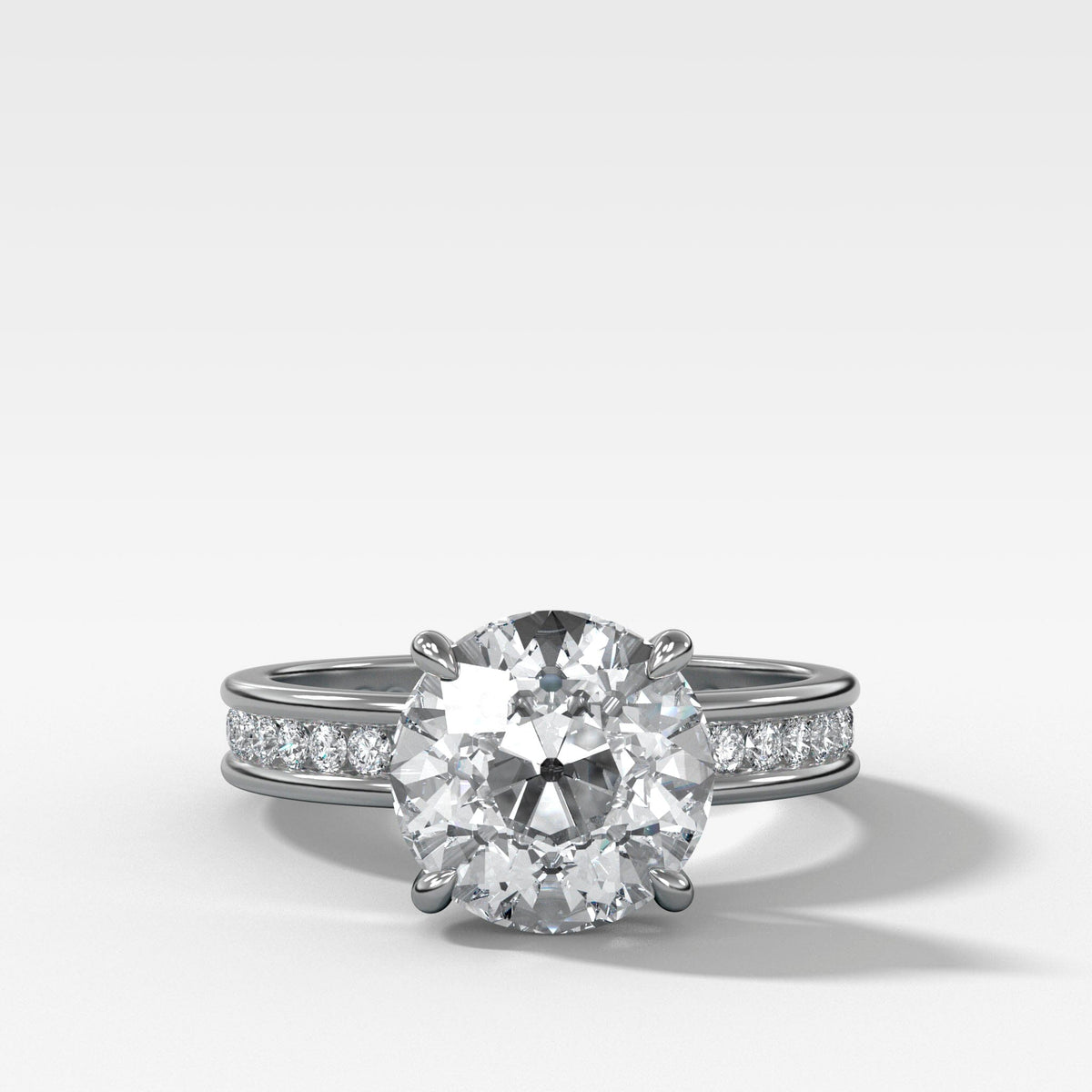 Petite Channel Set Solitaire Engagement Ring with Old Euro Cut Diamond Engagement Good Stone Inc White Gold 14k Natural