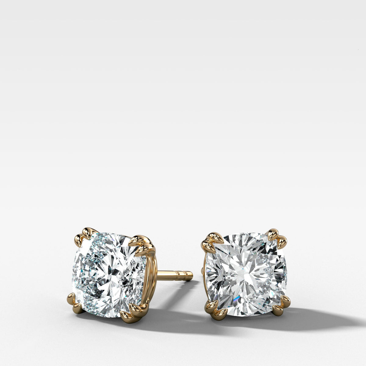 Cushion Cut Double Point Prong Studs Earring Good Stone Inc Yellow Gold 14k .50ct (1.00 ctw) Lab Grown