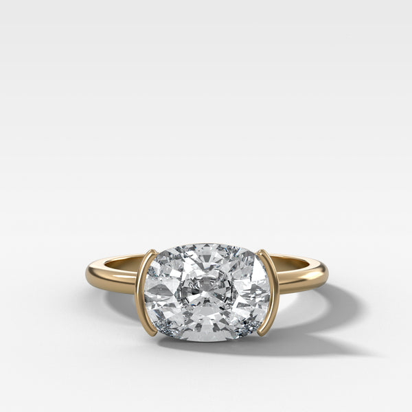 East West Half Bezel Solitaire Engagement Ring With Elongated