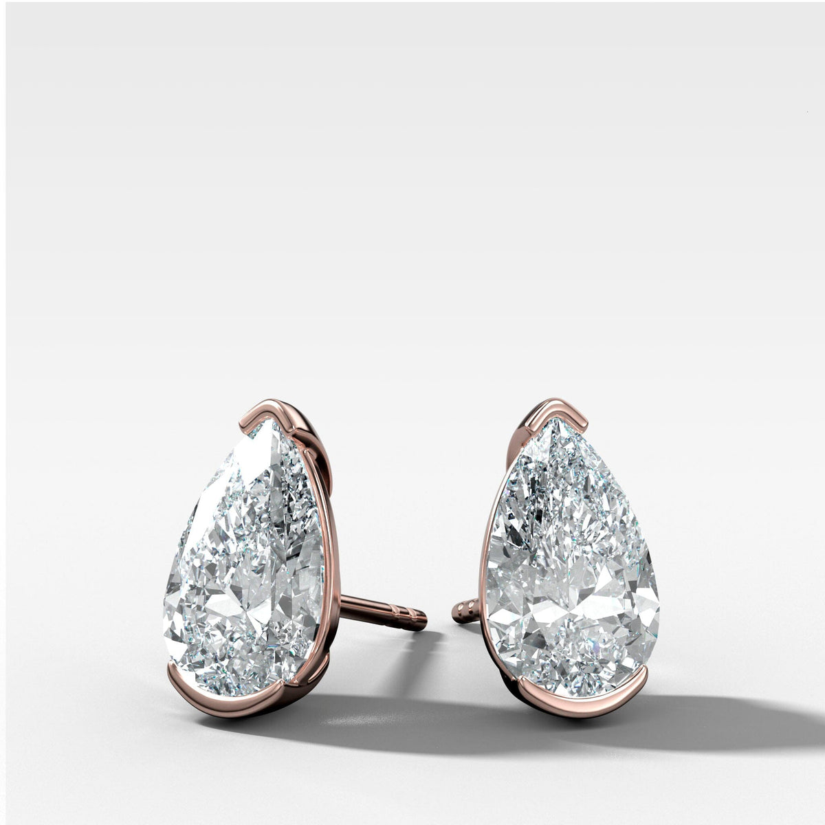Pear Cut Half Bezel Studs Earring Good Stone Inc Rose Gold 14k .50ct (1.00 ctw) Lab Grown