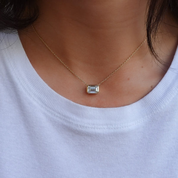 East West Bezel Pendant Necklace with Emerald Cut Diamond GoodStone