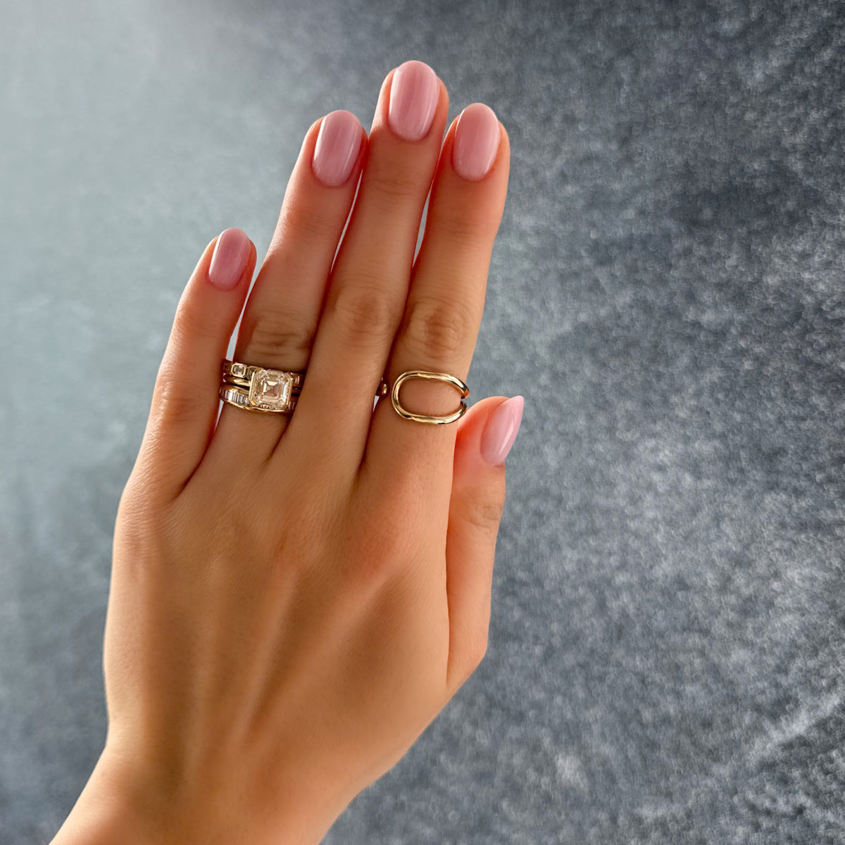 Half Bezel Solitaire Engagement Ring With Asscher Cut Diamond