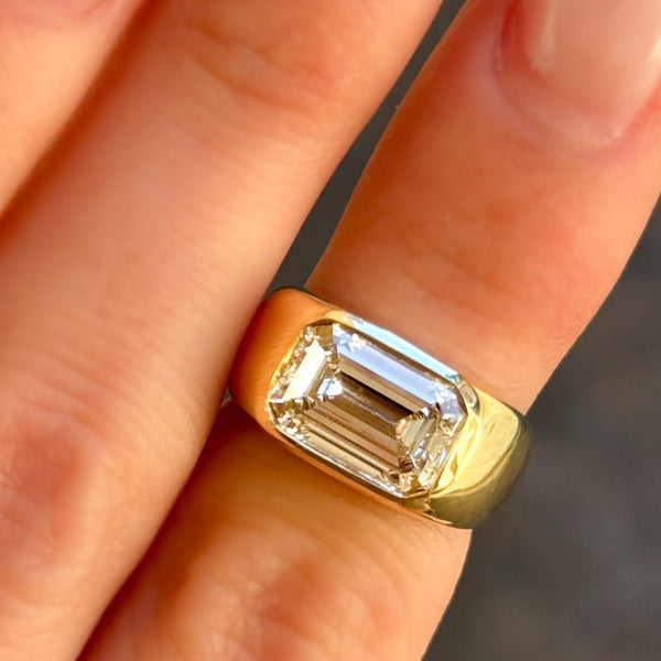 Burnished Solitaire Engagement Ring with Emerald Cut Diamond