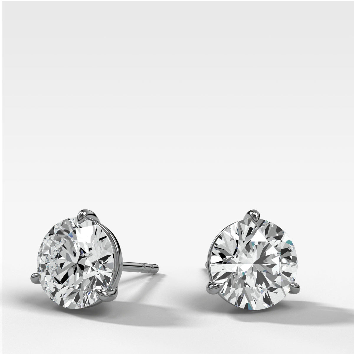 Round Cut Single Point Prong Stud Earrings by Good Stone in White Gold