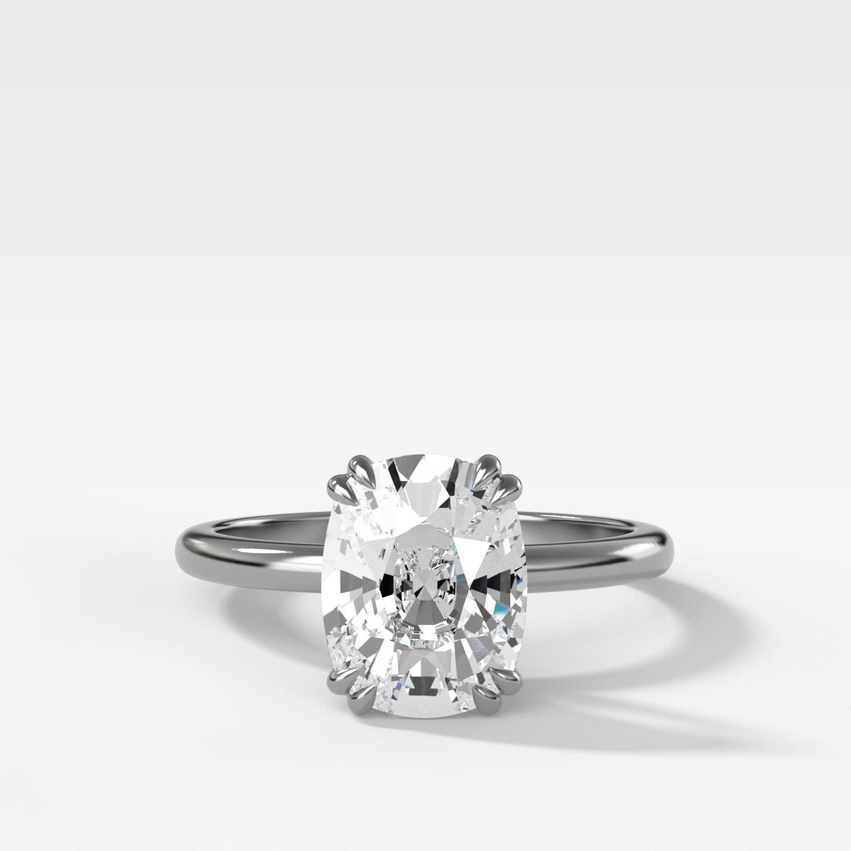 Signature Cathedral Solitaire With Elongated Cushion Cut by Good Stone in White Gold