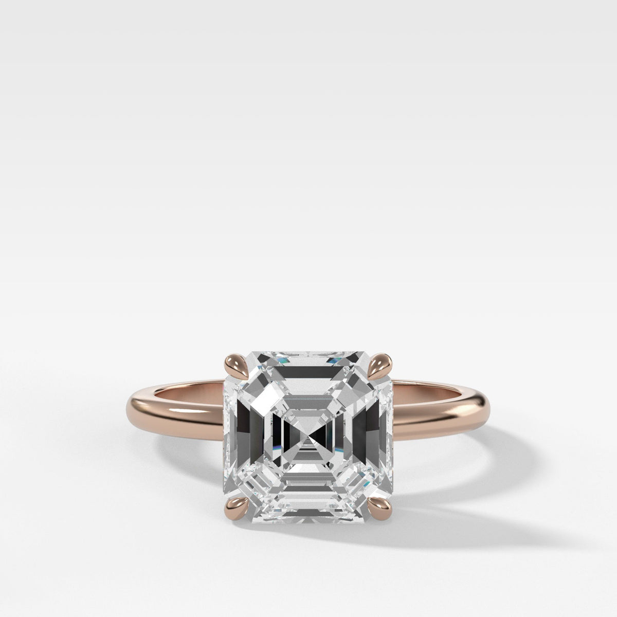 Crescent Solitaire With Asscher Cut by Good Stone in Rose Gold