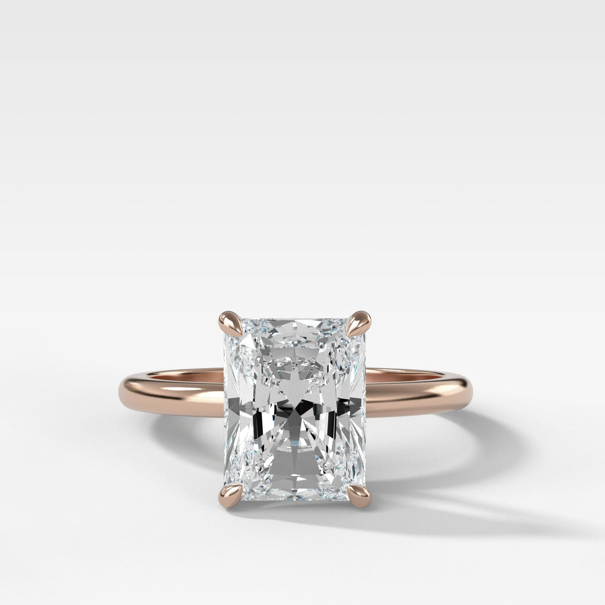 Crescent Solitaire With Radiant Cut by Good Stone in Rose Gold