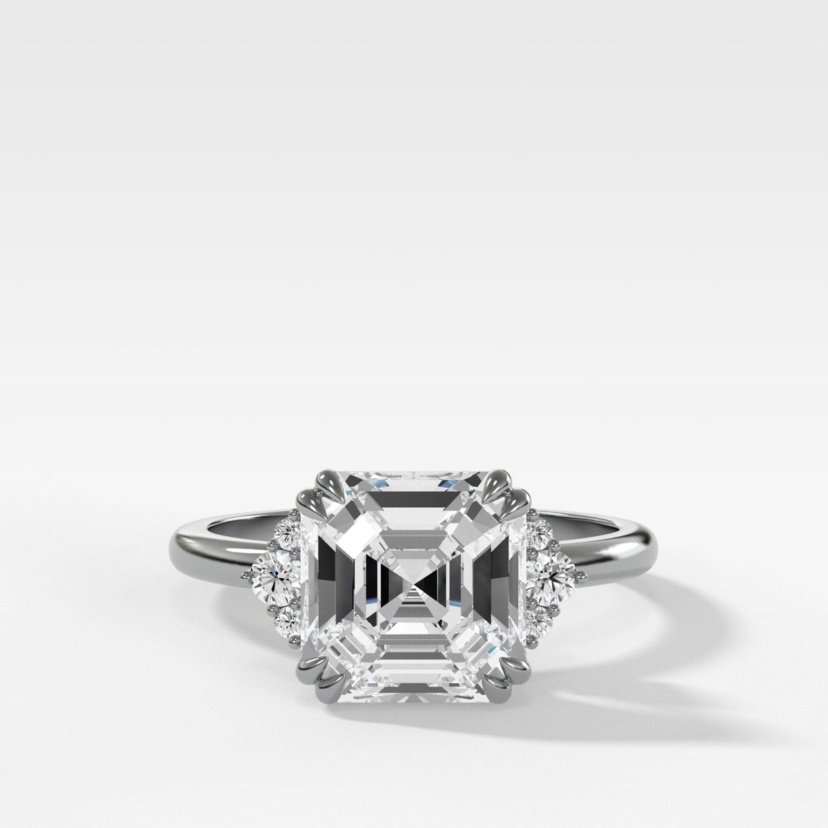 Signature Cluster Engagement Ring With Asscher Cut by Good Stone in White Gold