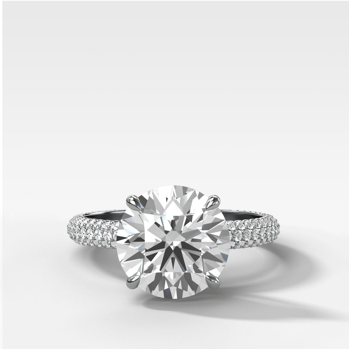 Triple Row Pav≈Ω Engagement Ring With Round Cut by Good Stone in White Gold