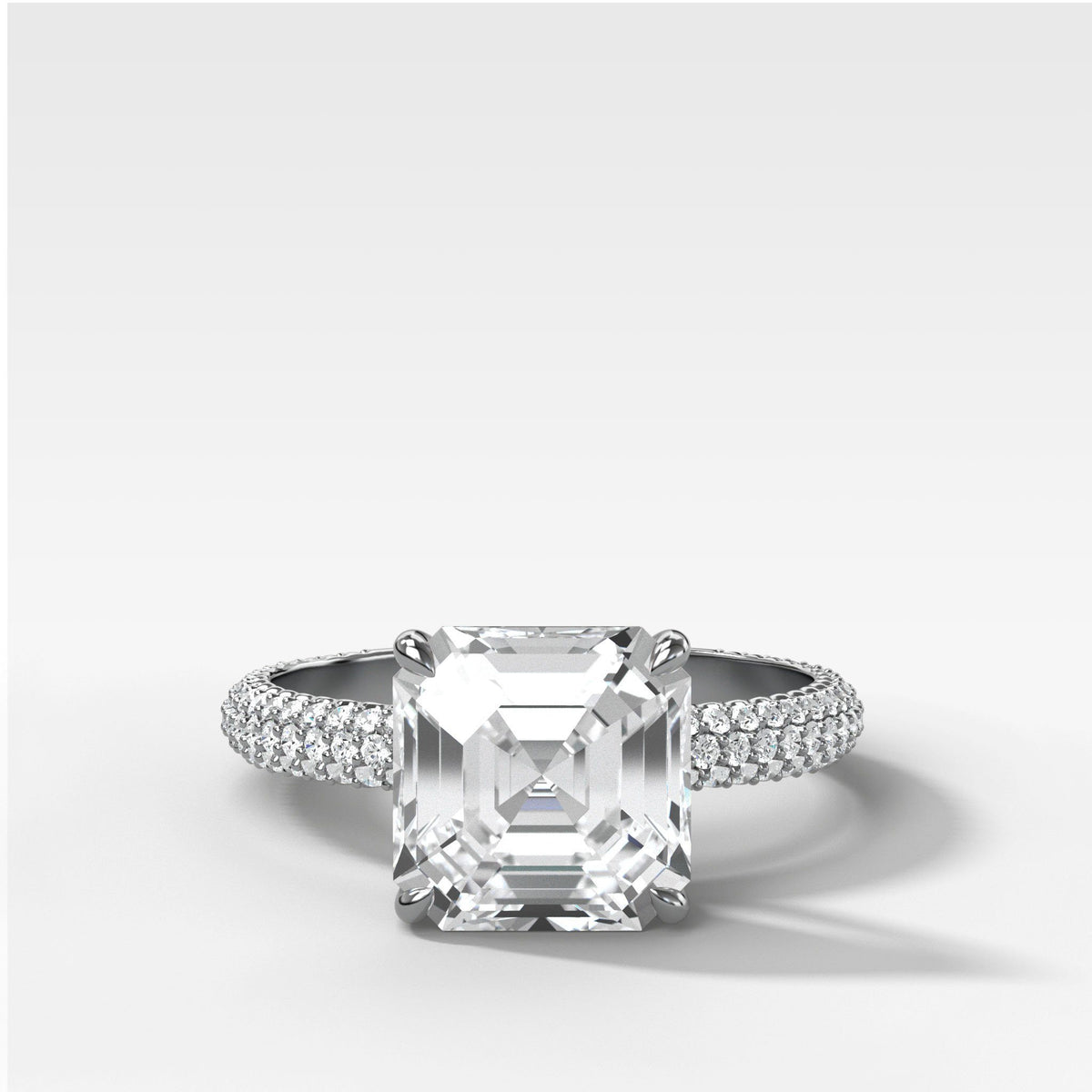 Triple Row Pav≈Ω Engagement Ring With Asscher Cut by Good Stone in White Gold