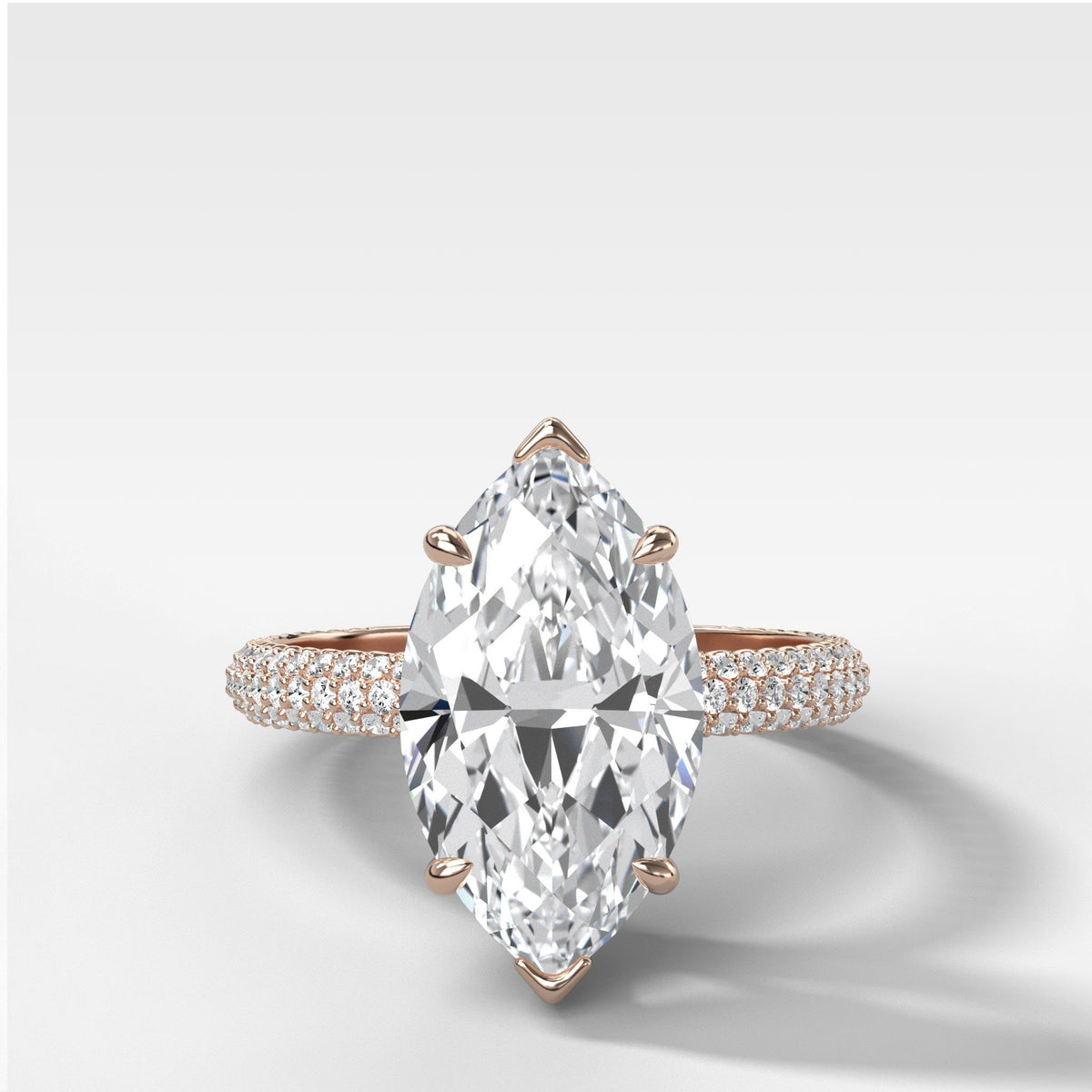 Triple Row Pav≈Ω Engagement Ring With Marquise Cut by Good Stone in Rose Gold