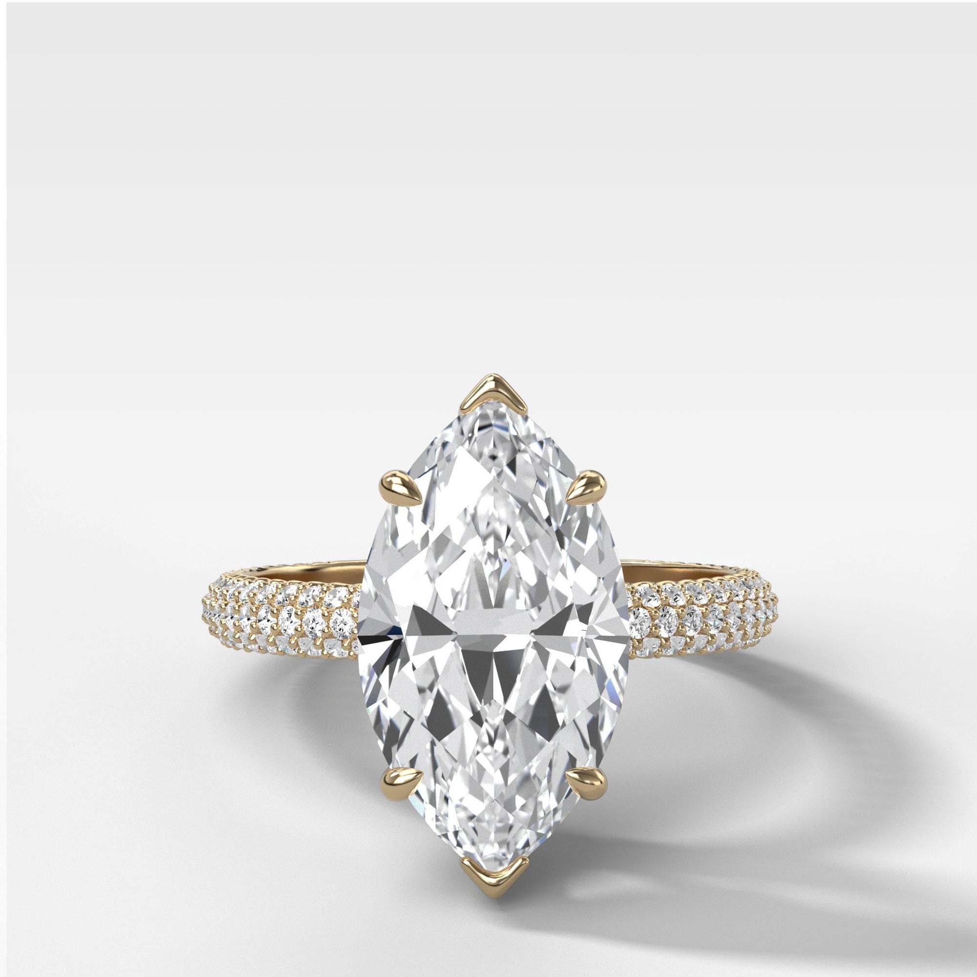 Triple Row Pav≈Ω Engagement Ring With Marquise Cut by Good Stone in Yellow Gold