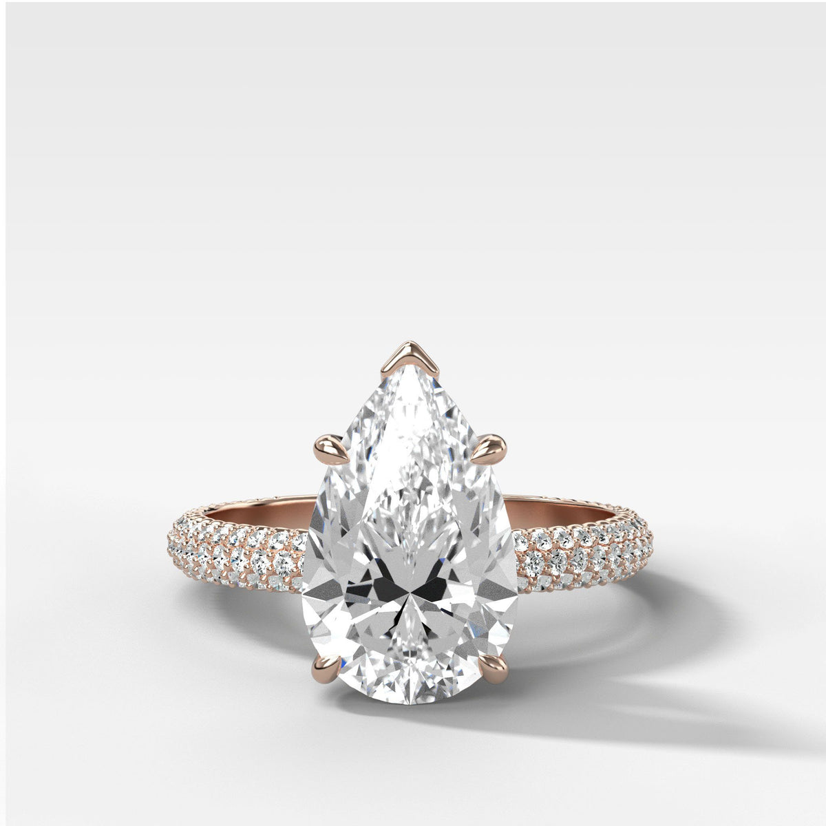 Triple Row Pav≈Ω Engagement Ring With Pear Cut by Good Stone in Rose Gold