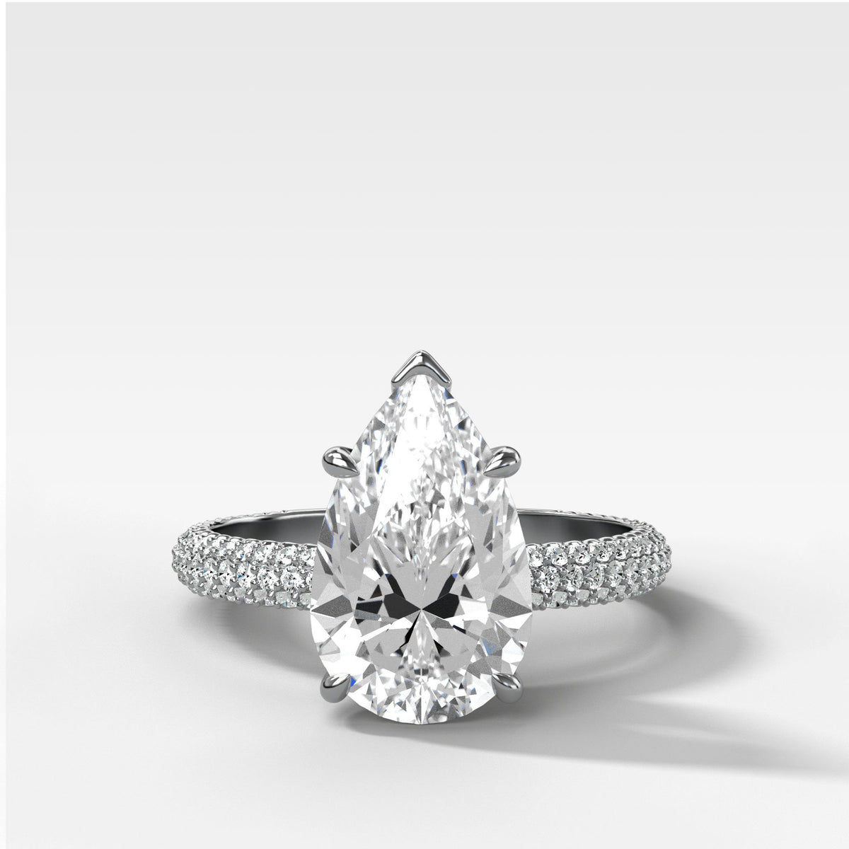 Triple Row Pav≈Ω Engagement Ring With Pear Cut by Good Stone in White Gold