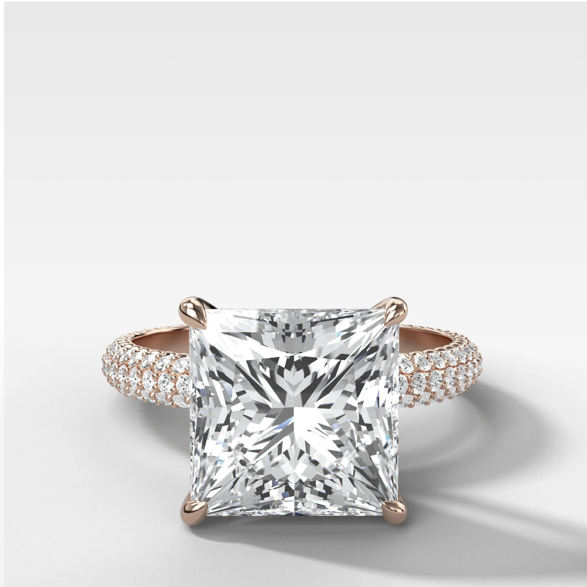 Triple Row Pavé Engagement Ring With Princess Cut by Good Stone in Rose Gold