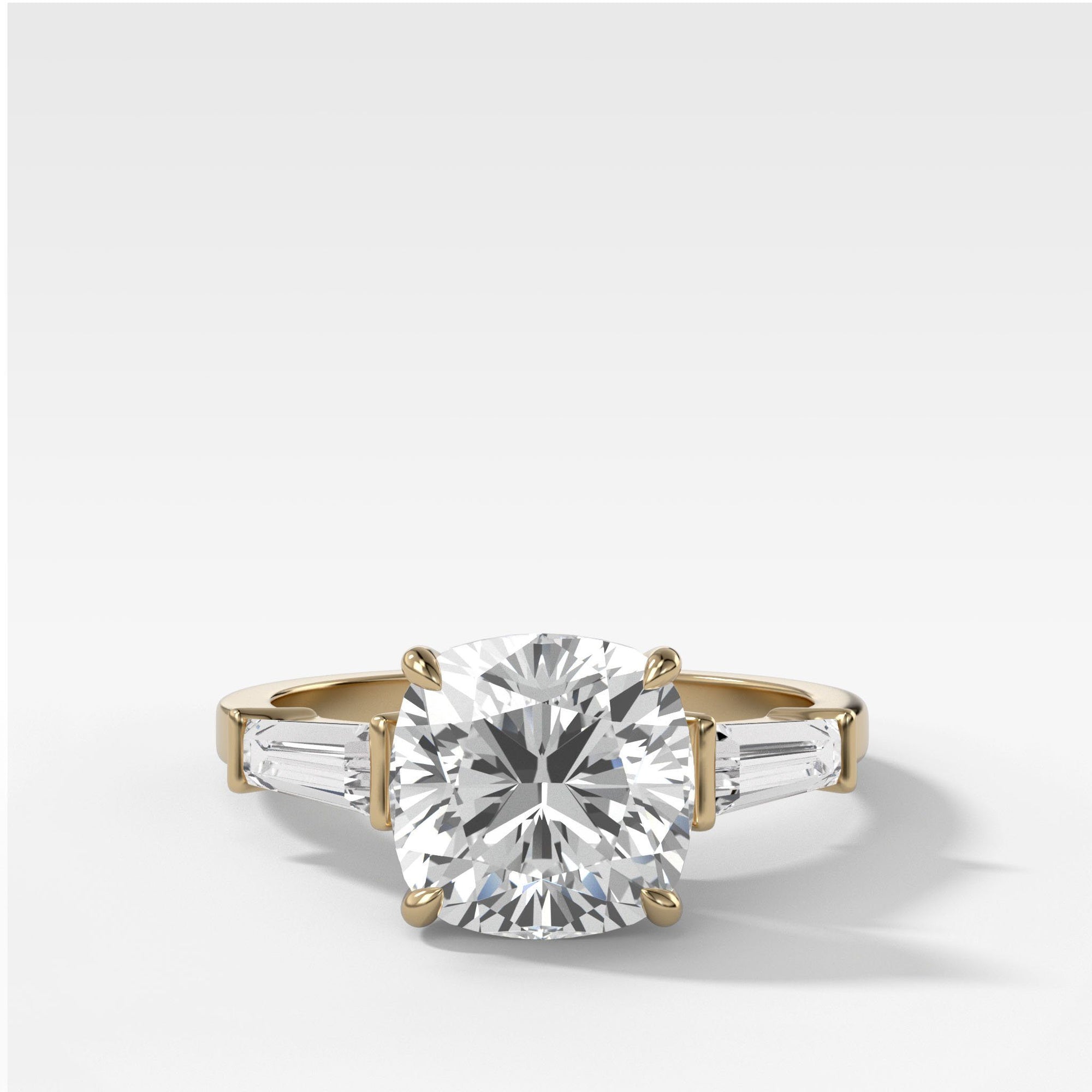 Translunar Tapered Baguette Engagement Ring With Cushion Cut by Good Stone in Yellow Gold
