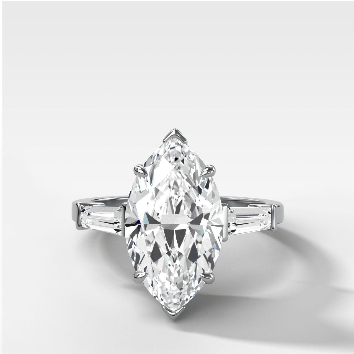 Translunar Tapered Baguette Engagement Ring With Marquise Cut by Good Stone in White Gold