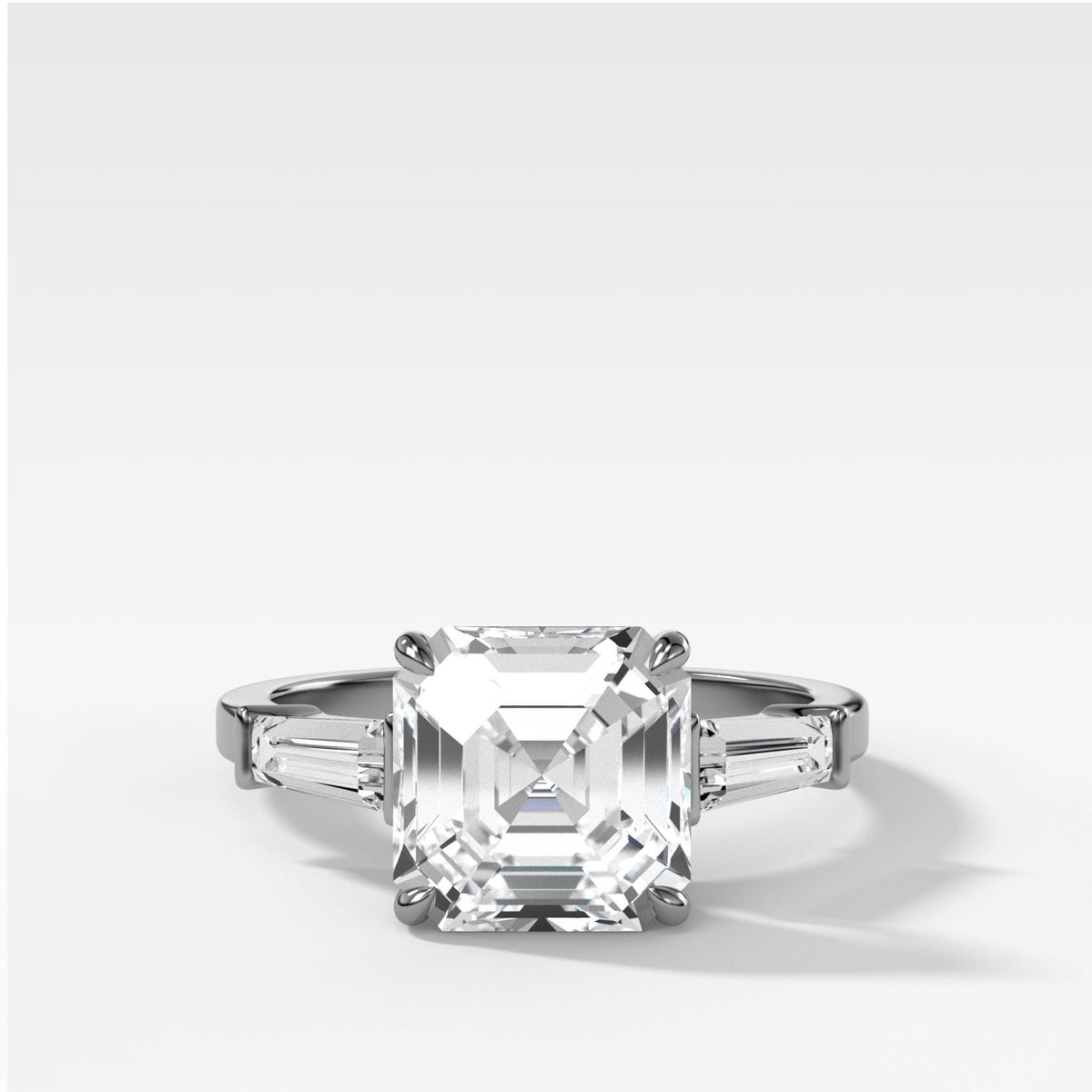 Translunar Tapered Baguette Engagement Ring With Asscher Cut by Good Stone in White Gold