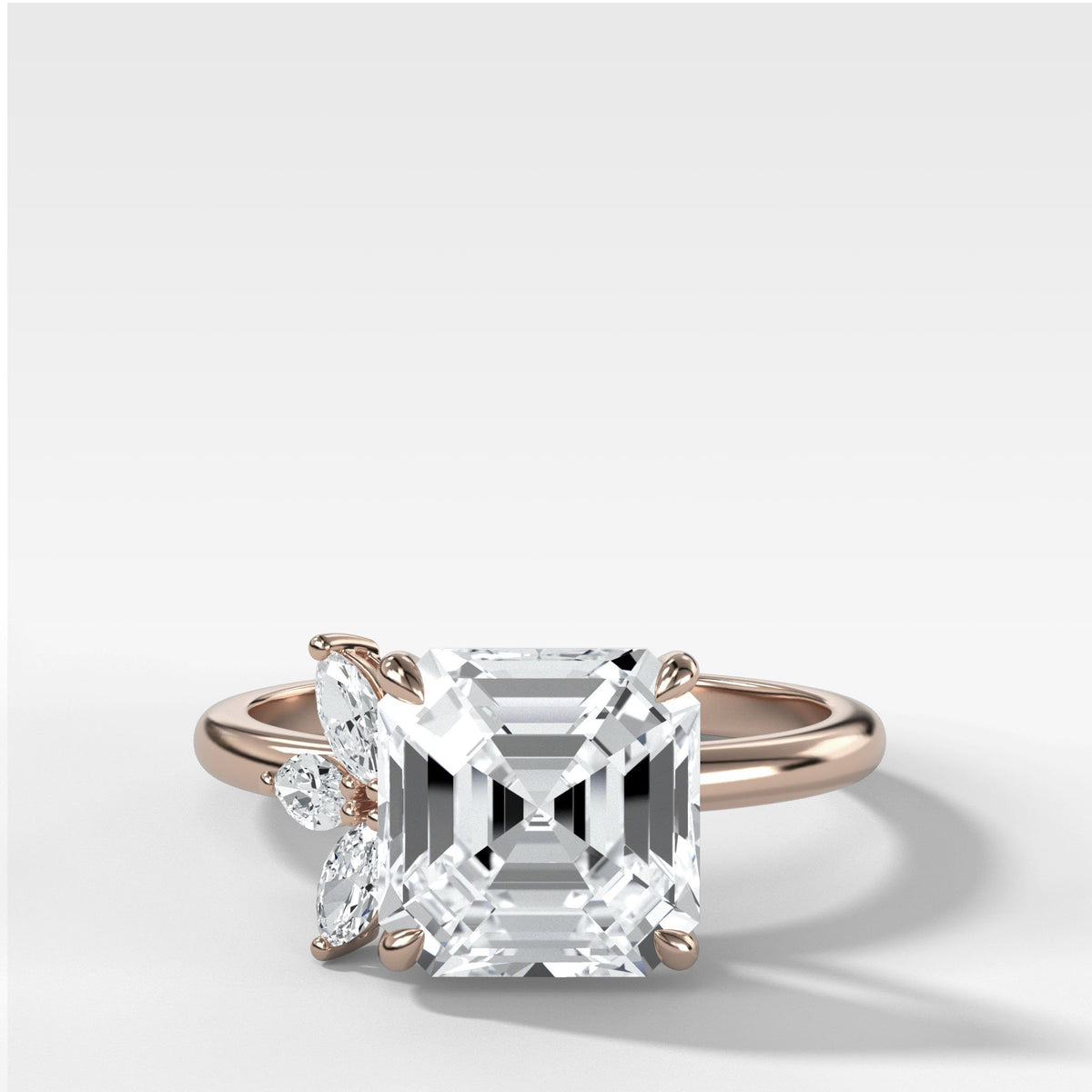 Lotus Engagement Ring With Asscher Cut by Good Stone in Rose Gold