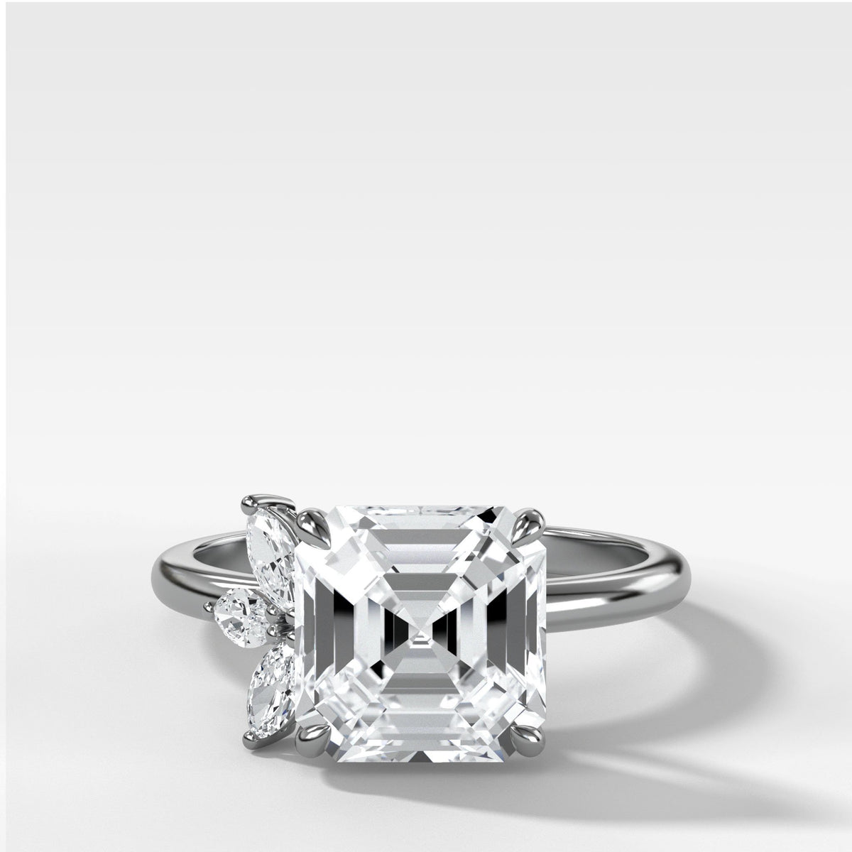 Lotus Engagement Ring With Asscher Cut by Good Stone in White Gold