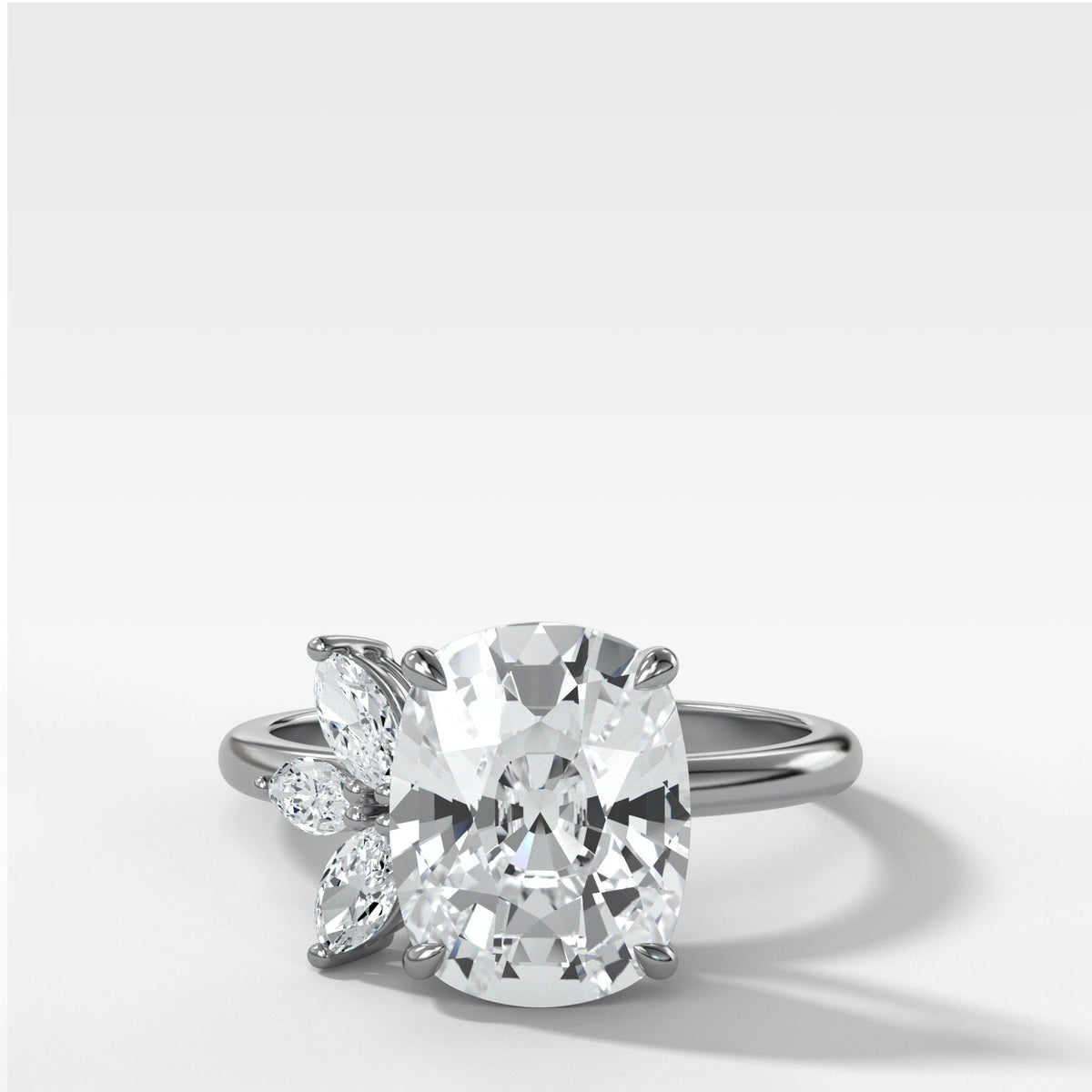 Lotus Engagement Ring With Elongated Cushion Cut by Good Stone in White Gold