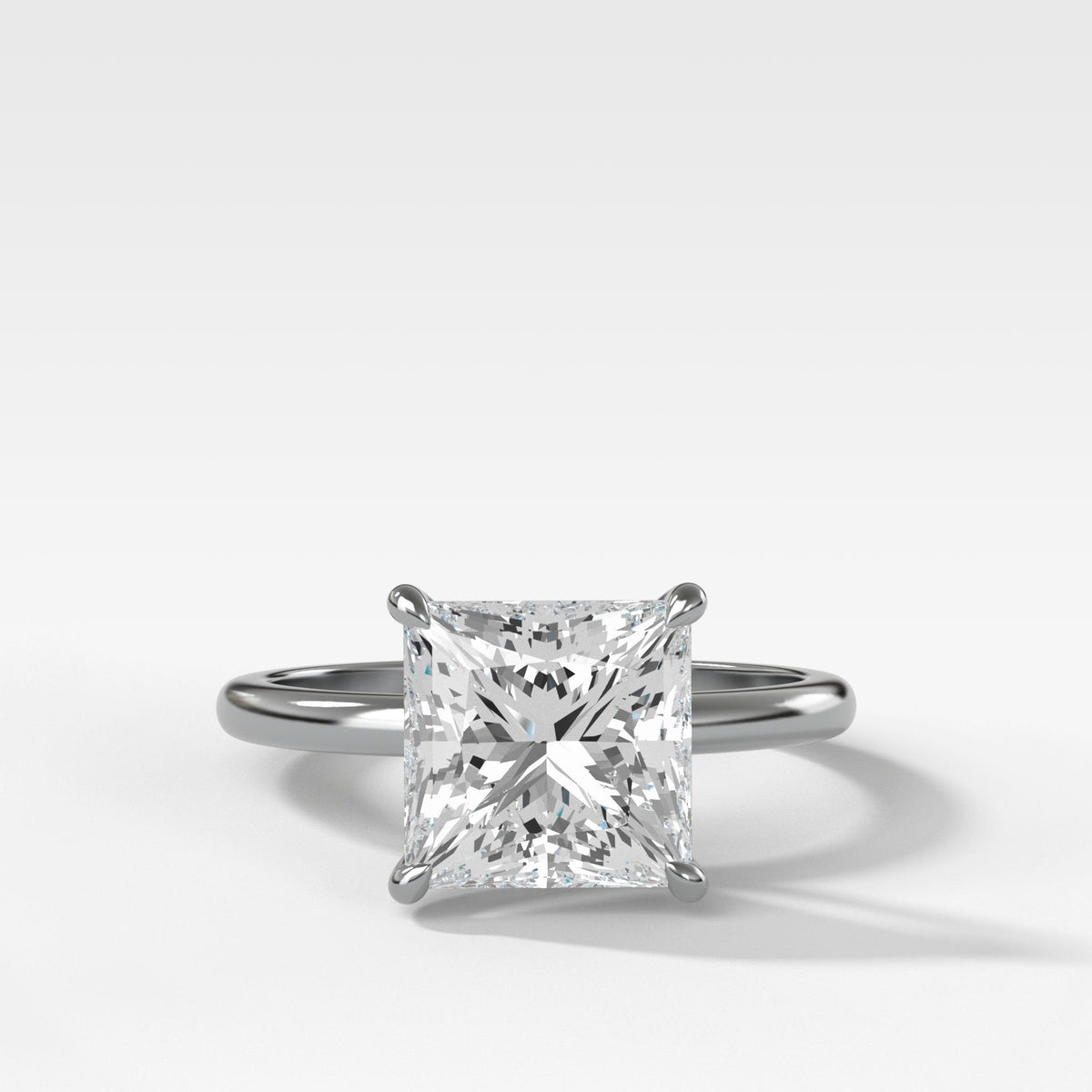 Crescent Solitaire With Princess Cut by Good Stone in White Gold