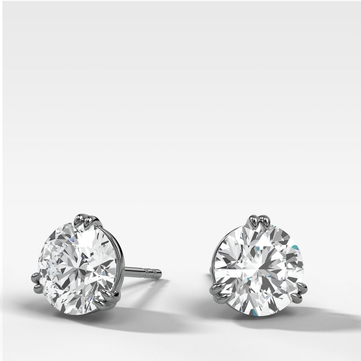 Round Cut Double Point Prong Studs by Good Stone in White Gold