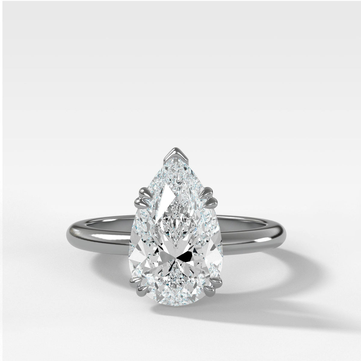 Signature Cathedral Solitaire With Pear Cut by Good Stone in White Gold