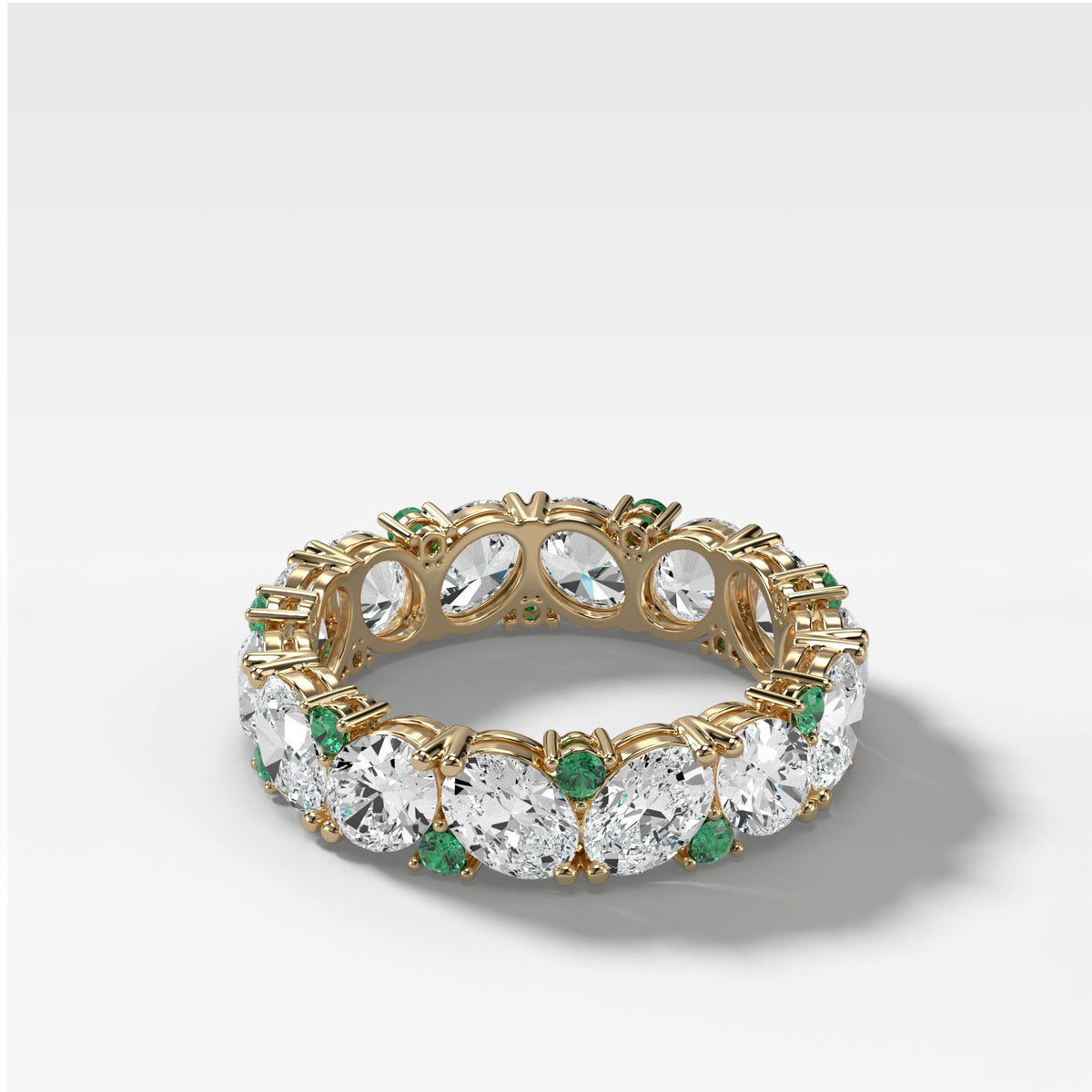 Oval Diamond &amp; Emerald Medley Stacker (Eternity) by Good Stone in Yellow Gold