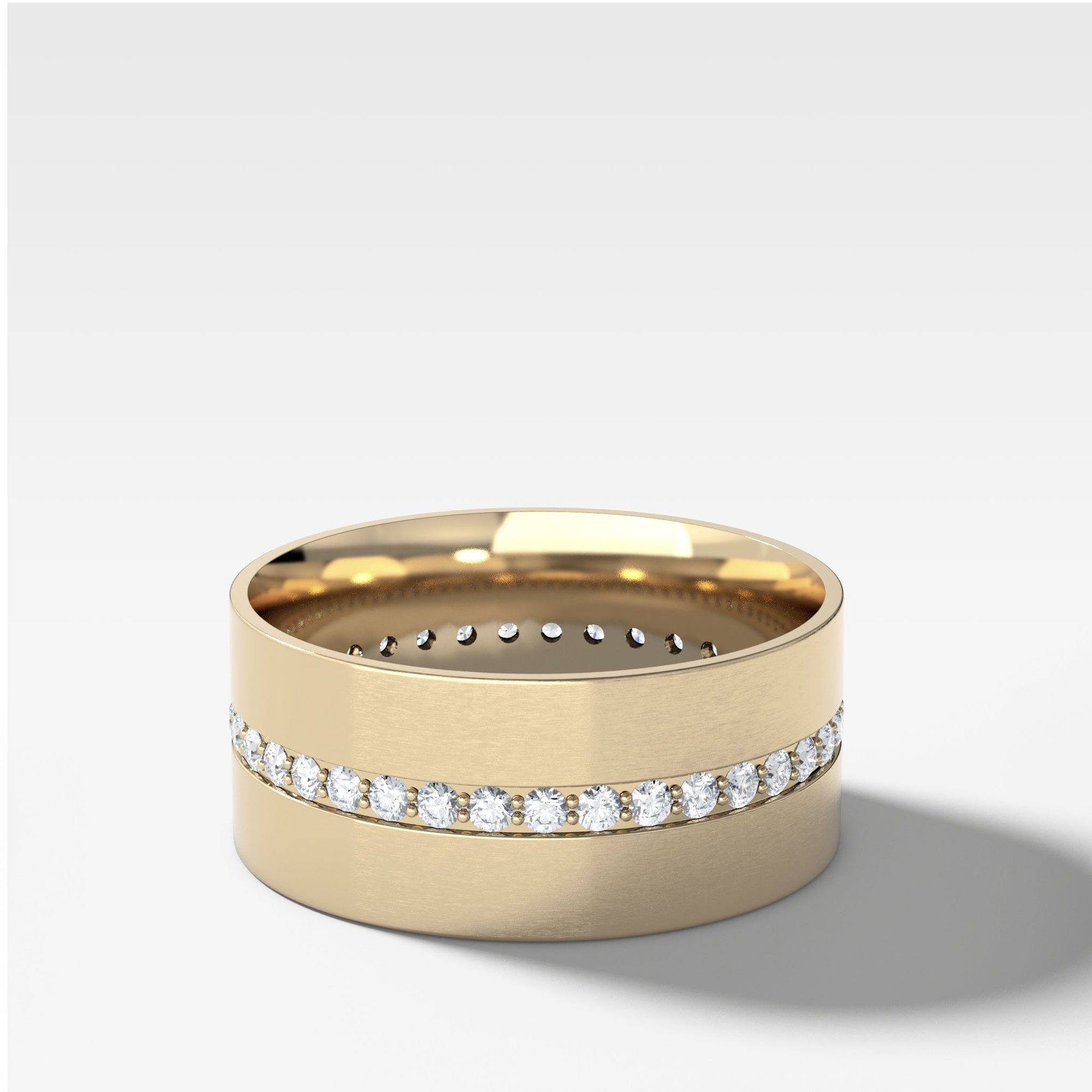 Wide Flat Diamond Pavé Eternity Band by Good Stone in Yellow Gold