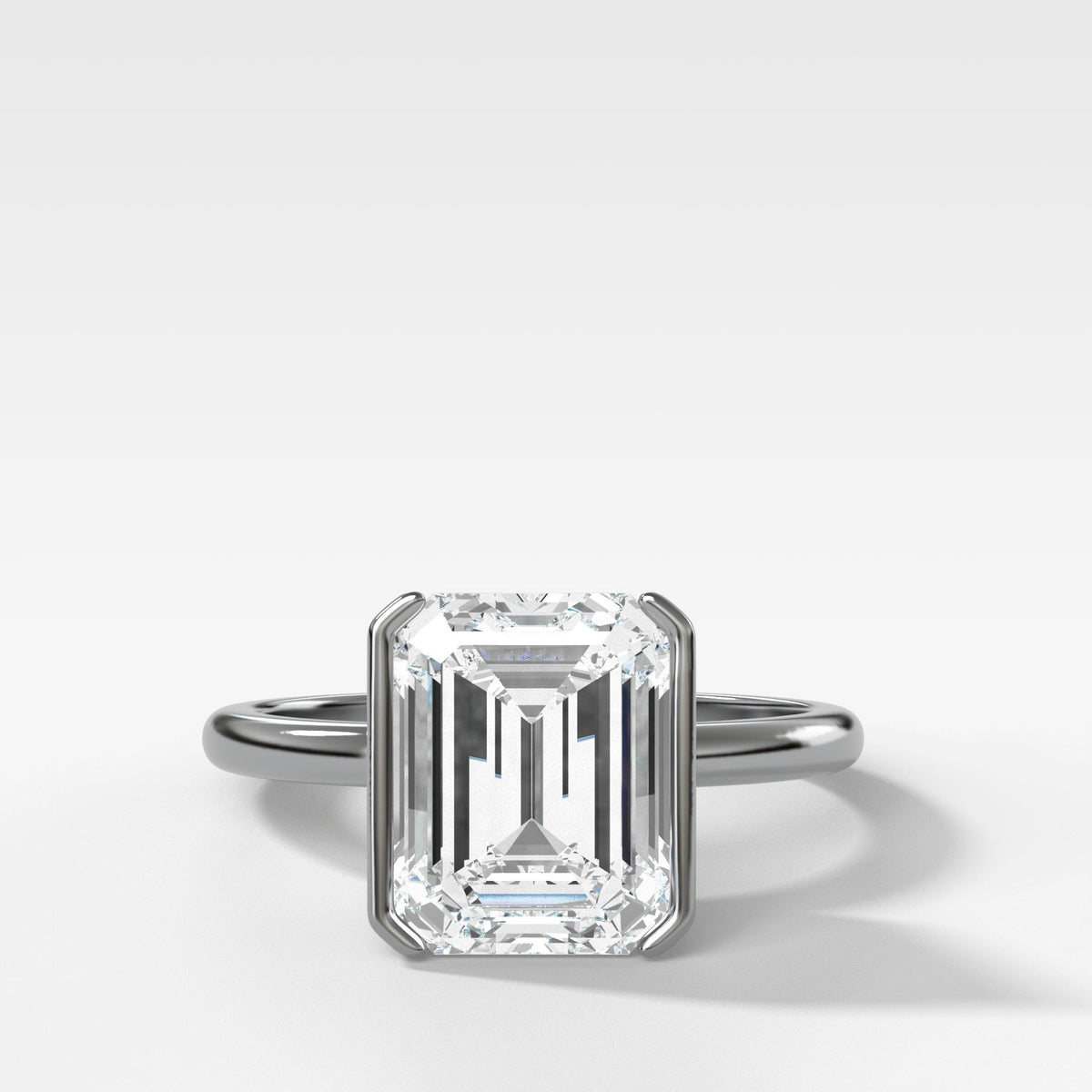 North South Half Bezel Solitaire Engagement Ring With Emerald Cut by Good Stone in White Gold