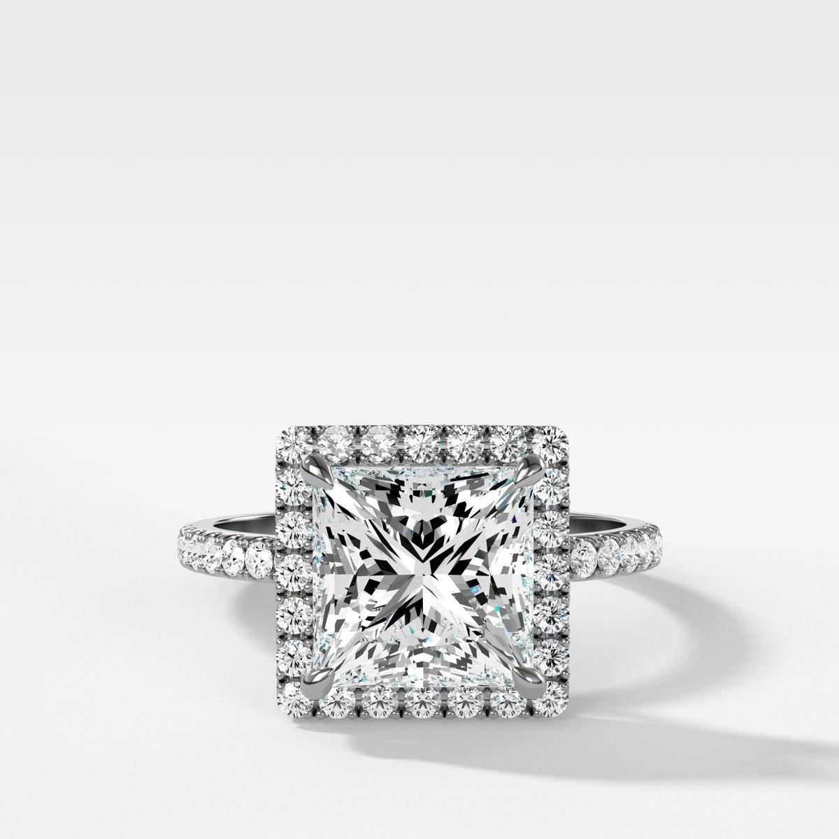 Aurora Pave Halo Ring With Princess Cut by Good Stone in White Gold