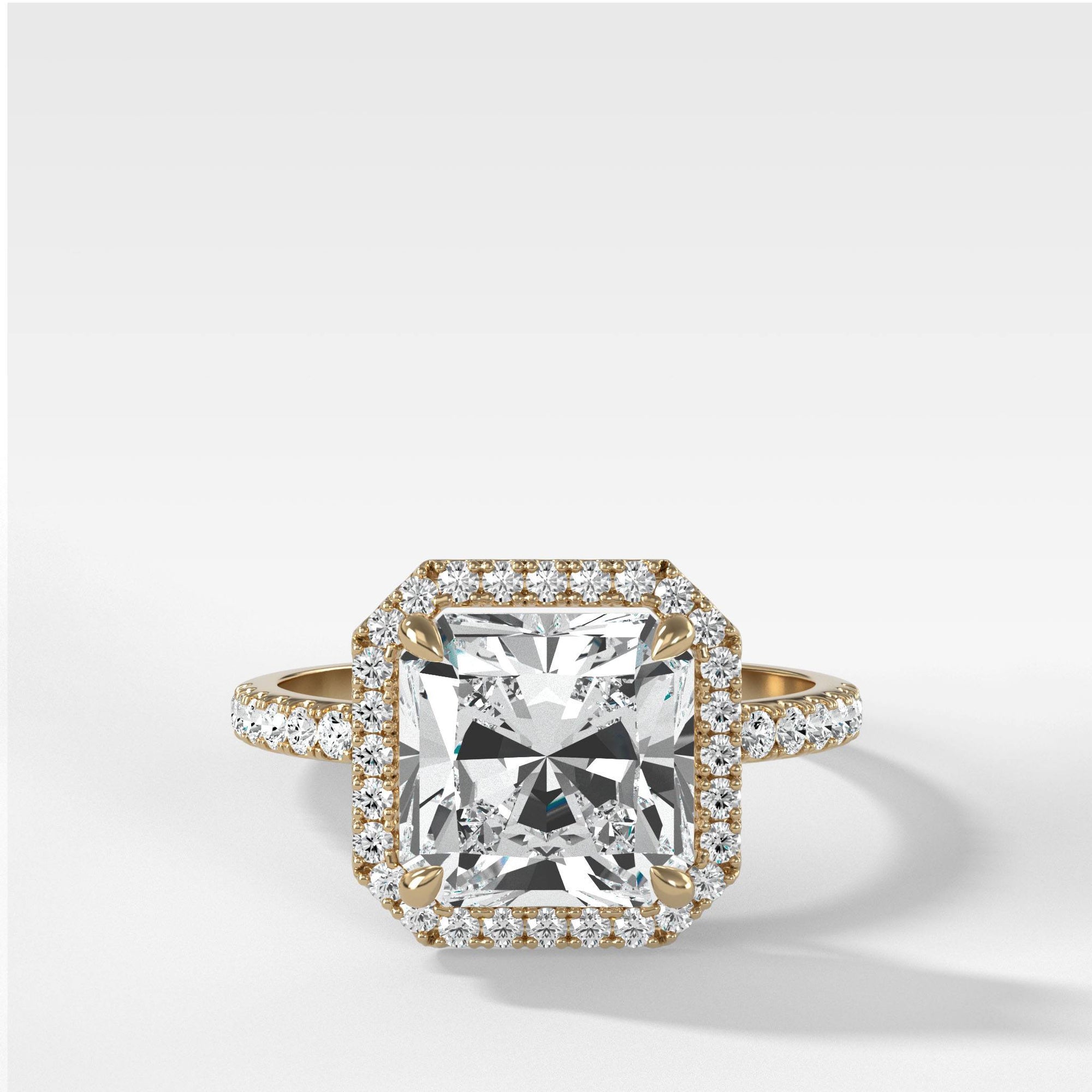 Aurora Pave Halo Ring With Radiant Square Cut by Good Stone in Yellow Gold