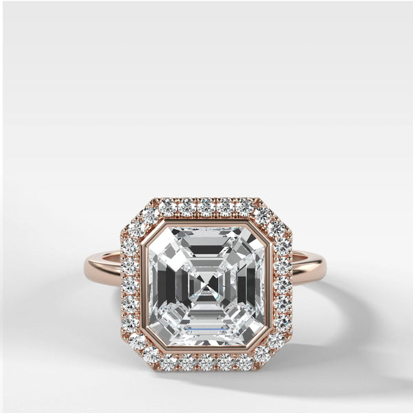 Bezel Set Halo Engagement Ring With Asscher Cut Diamond GOODSTONE