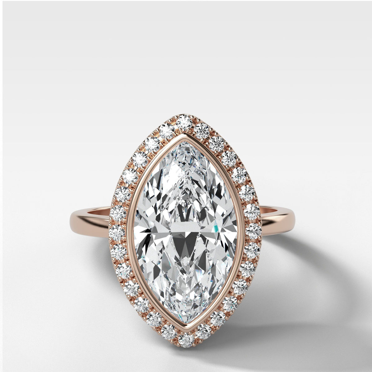 Bezel Set Halo Engagement Ring With Marquise Cut by Good Stone in Rose Gold