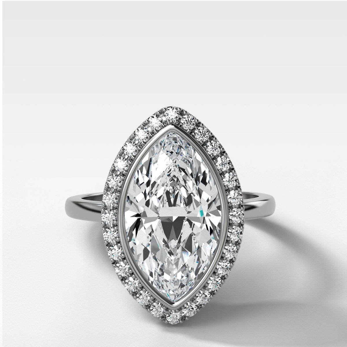 Bezel Set Halo Engagement Ring With Marquise Cut by Good Stone in White Gold