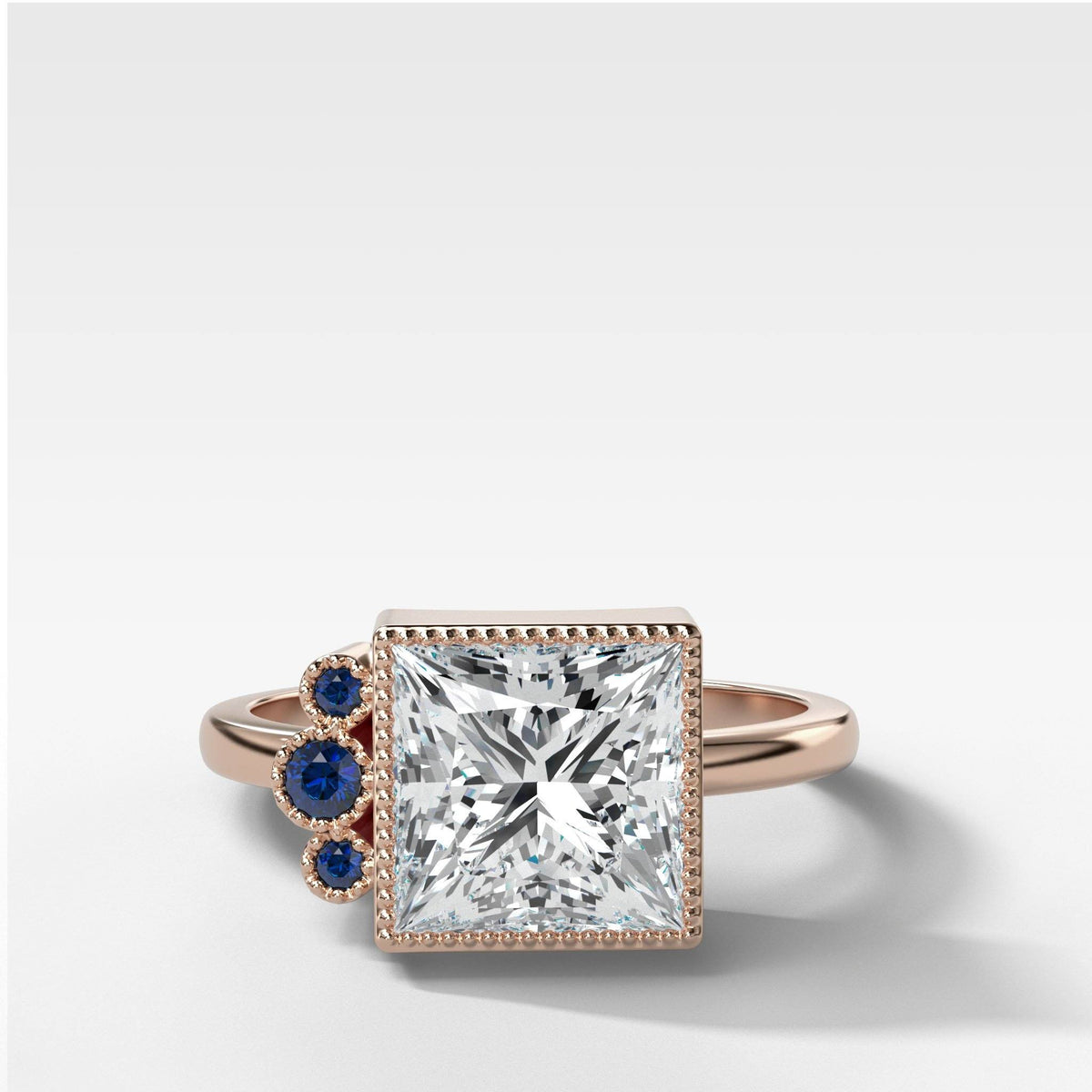 Blue Cluster Engagement Ring With Princess Cut by Good Stone in Rose Gold