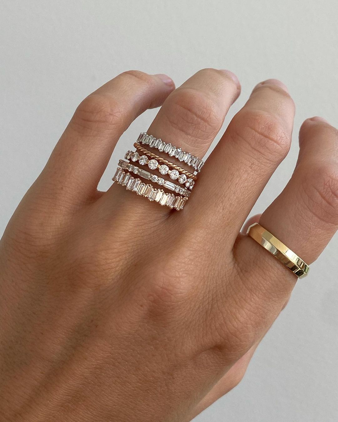 Midi Baguette Diamond Stacker by Good Stone available in Gold and Platinum