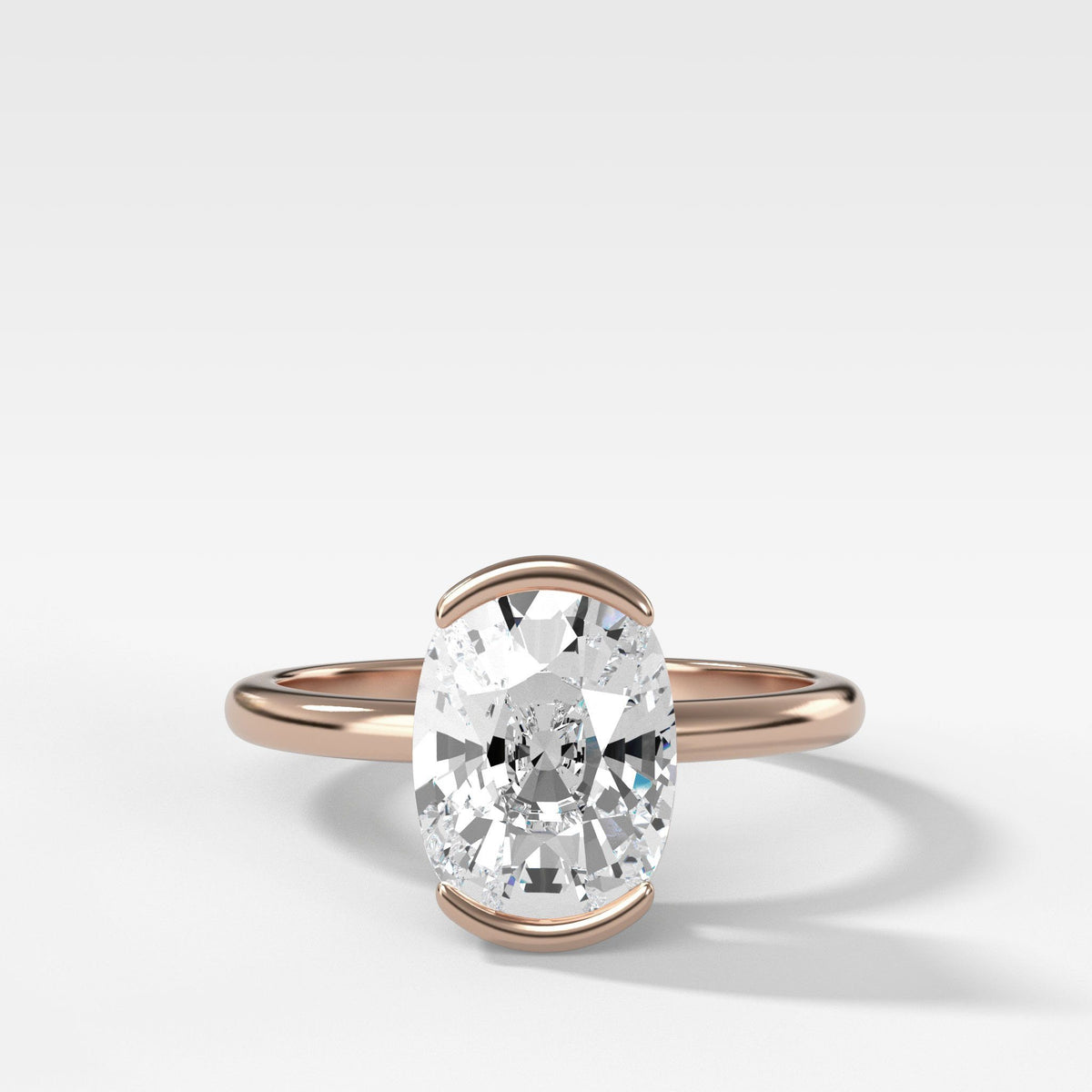 North South Half Bezel Solitaire Engagement Ring With Elongated Cushion Cut by Good Stone in Rose Gold
