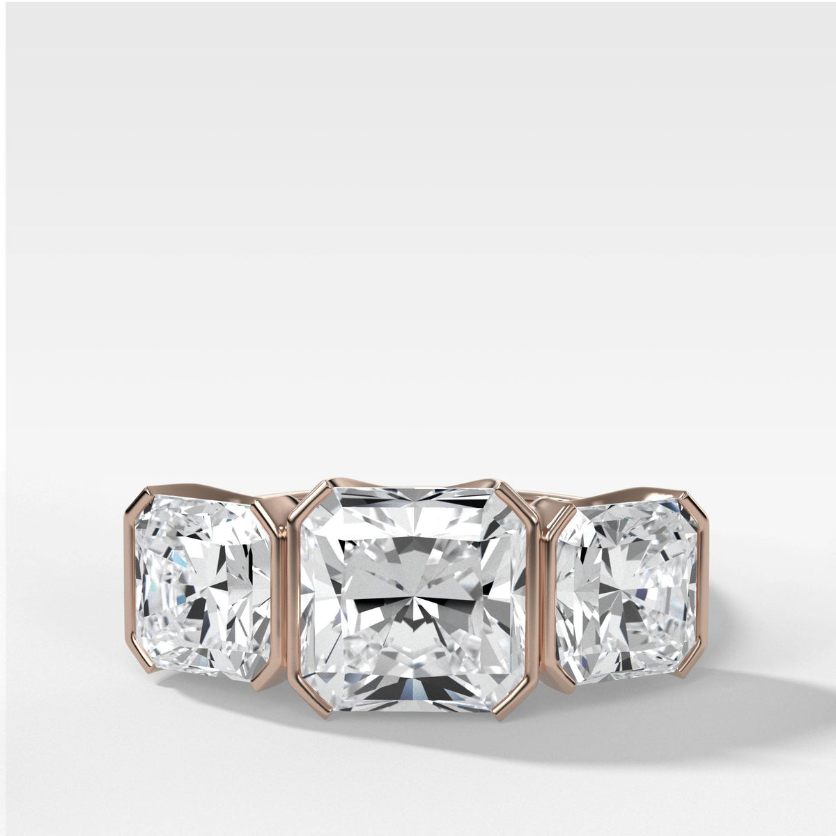 Half Bezel Triad Engagement Ring With Radiant Square Cut by Good Stone in Rose Gold