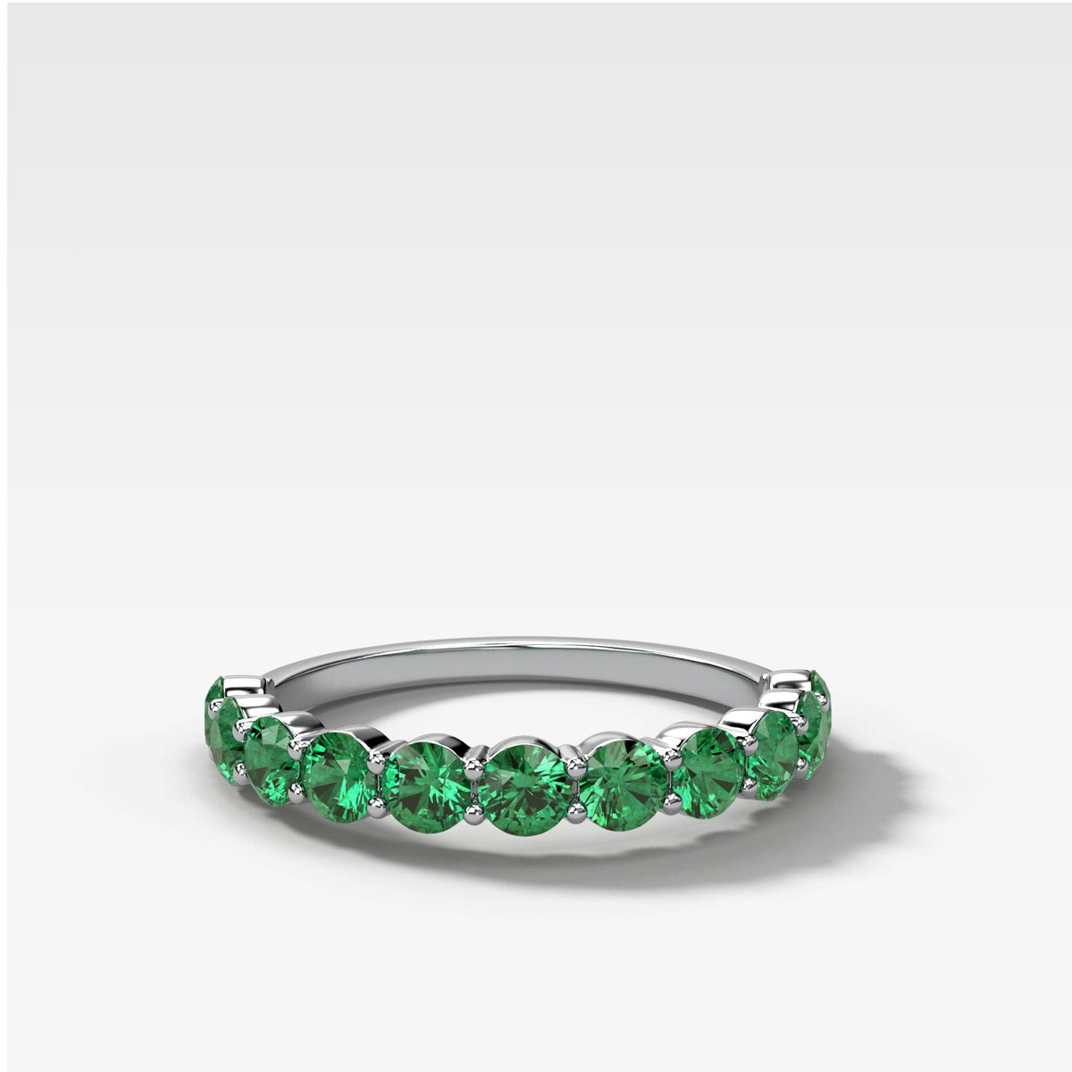 Shared Prong Stacker With Green Emeralds by Good Stone in White Gold