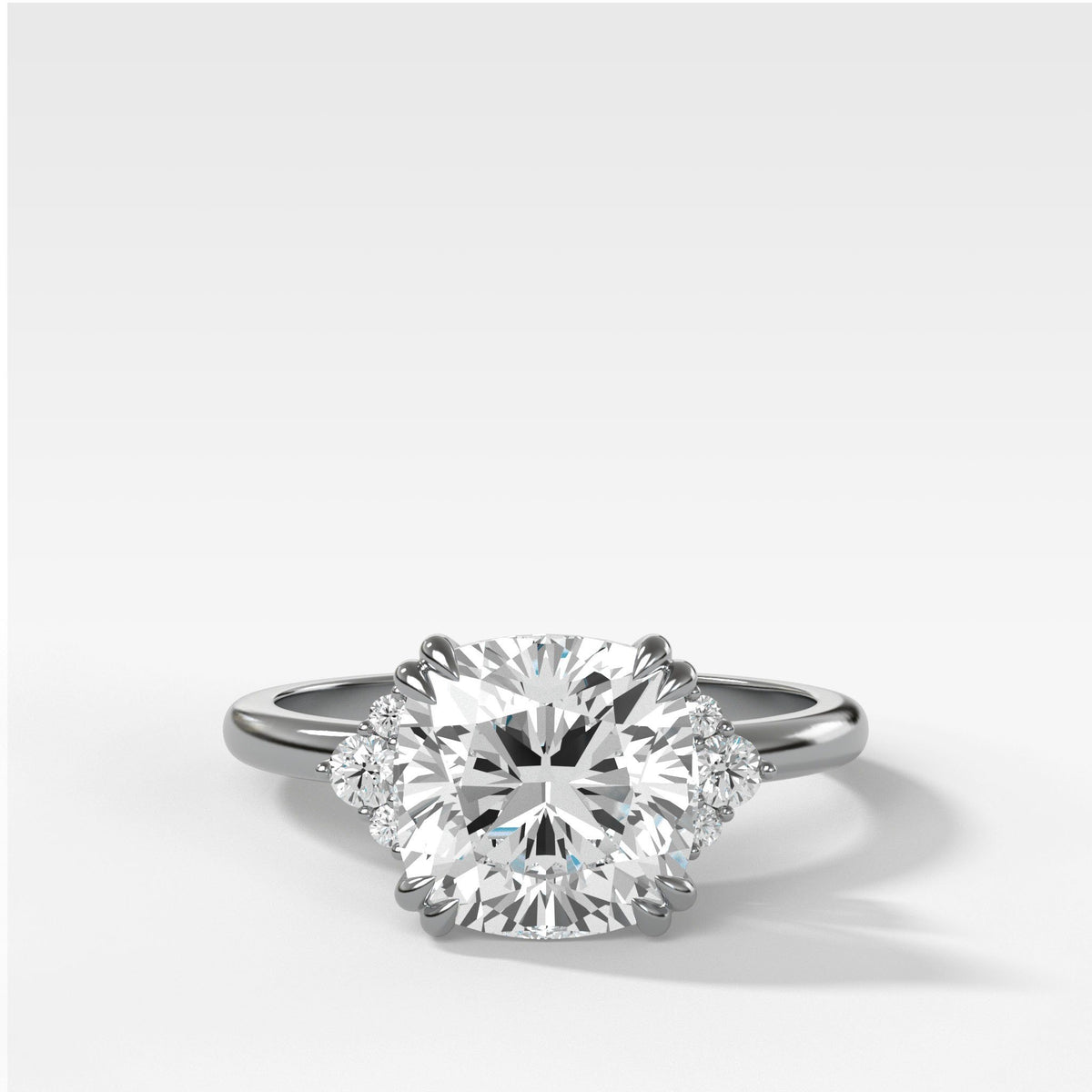 Signature Cluster Engagement Ring With Cushion Cut by Good Stone in White Gold