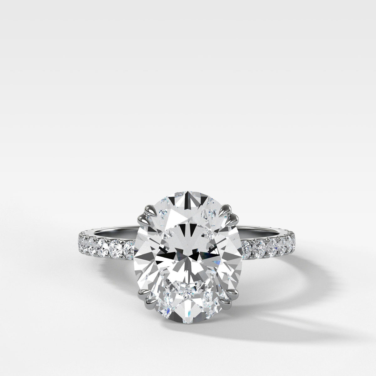 Signature Pavé Engagement Ring With Oval Cut by Good Stone in White Gold