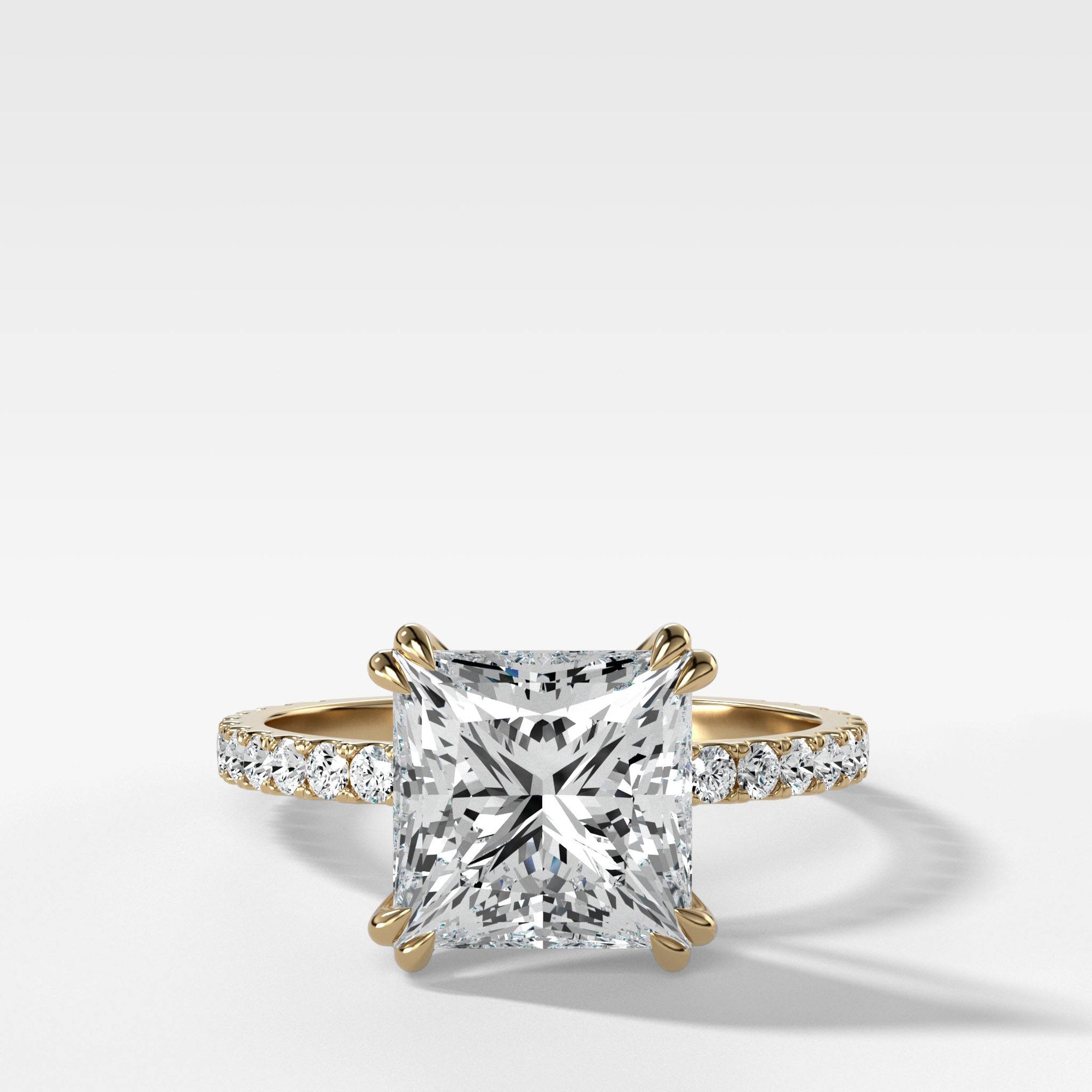 Signature Pave Engagement Ring With Princess Cut by Good Stone in Yellow Gold